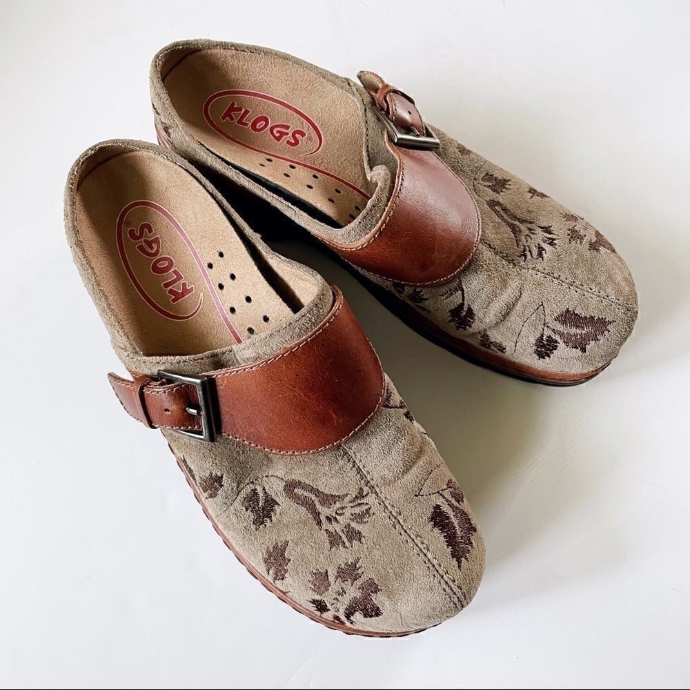 Klogs suede floral comfort clogs